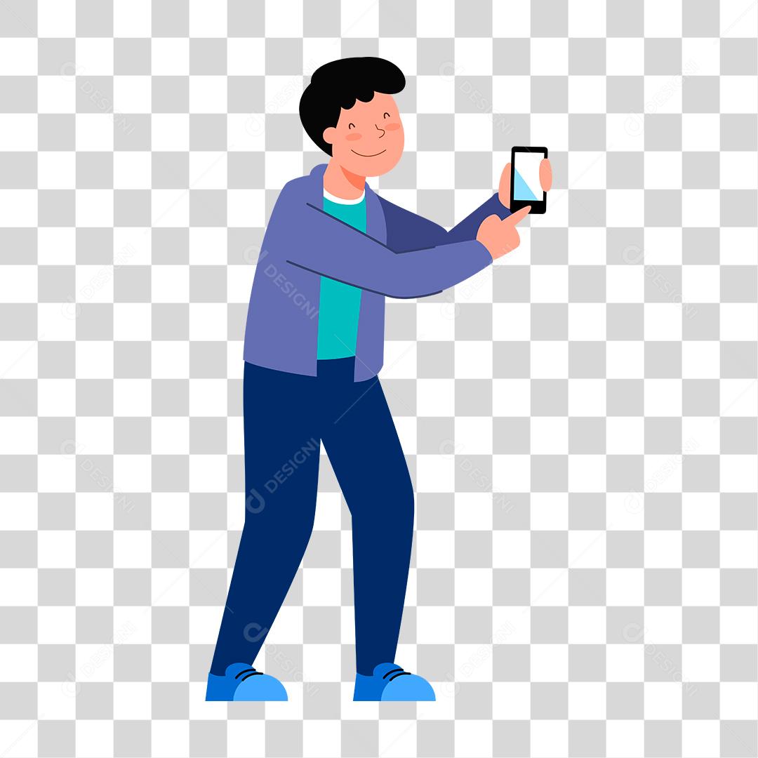 Desenho de homem segurando seu celular