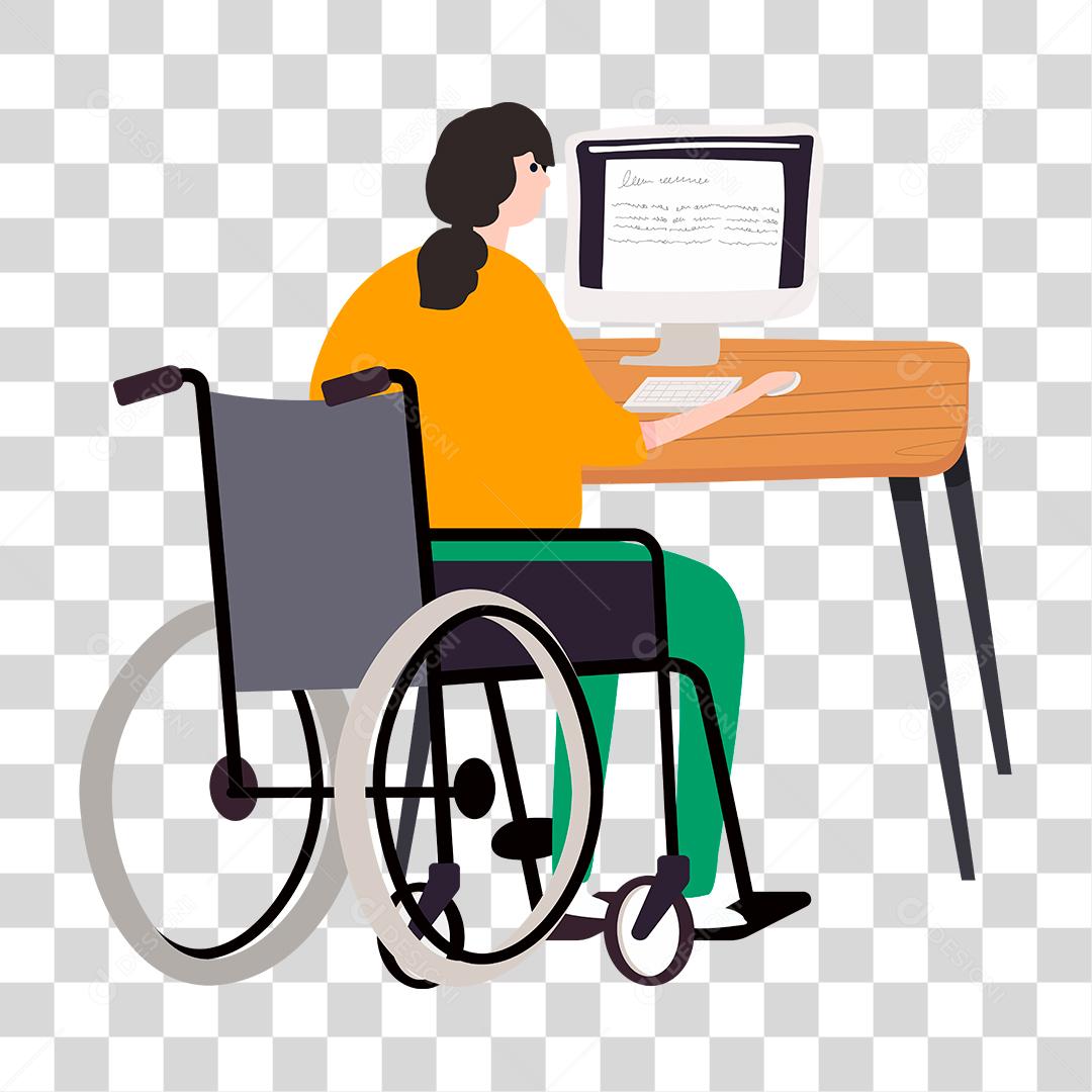 Desenho de cadeirante mexendo em seu notebook