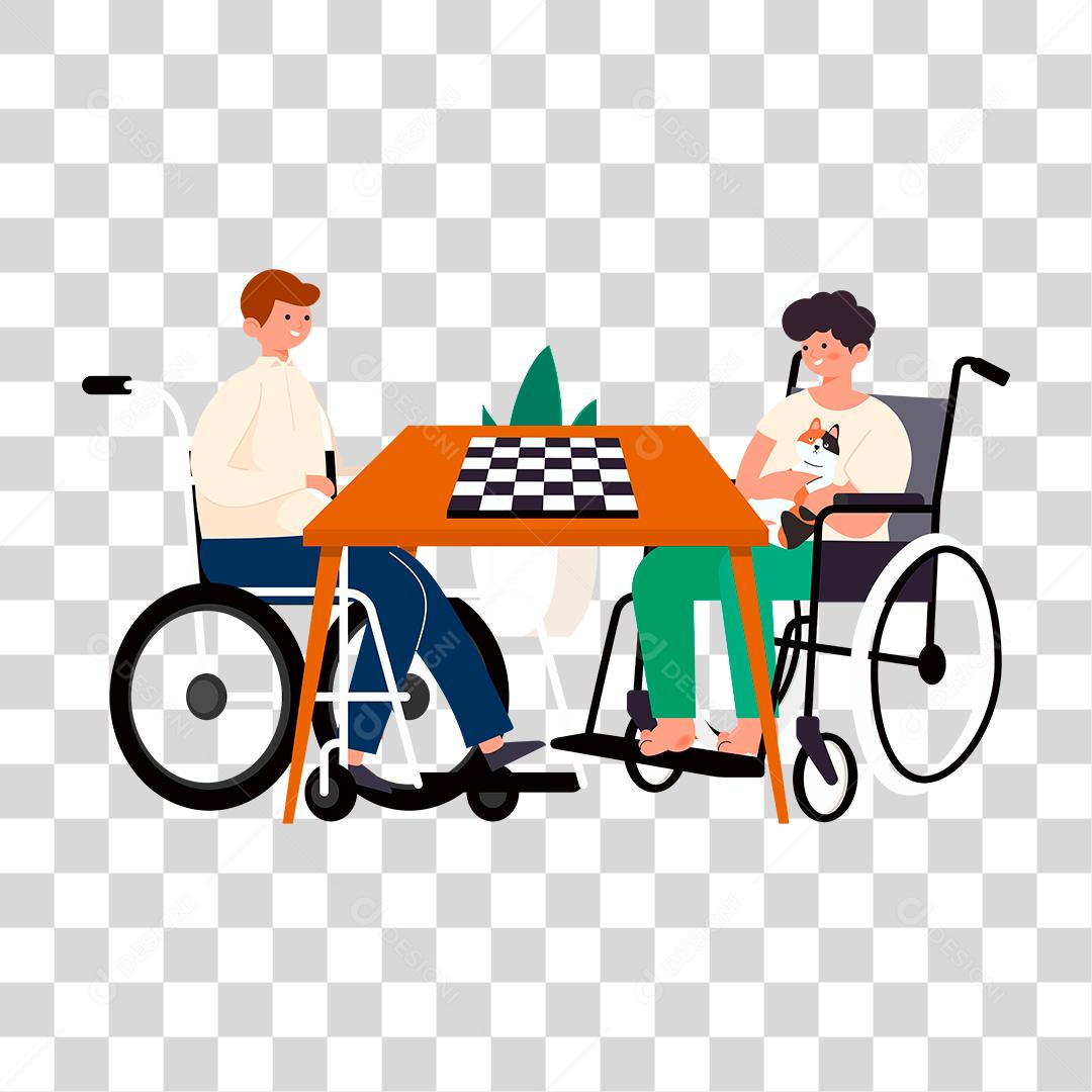 Desenho de cadeirantes jogando xadrez