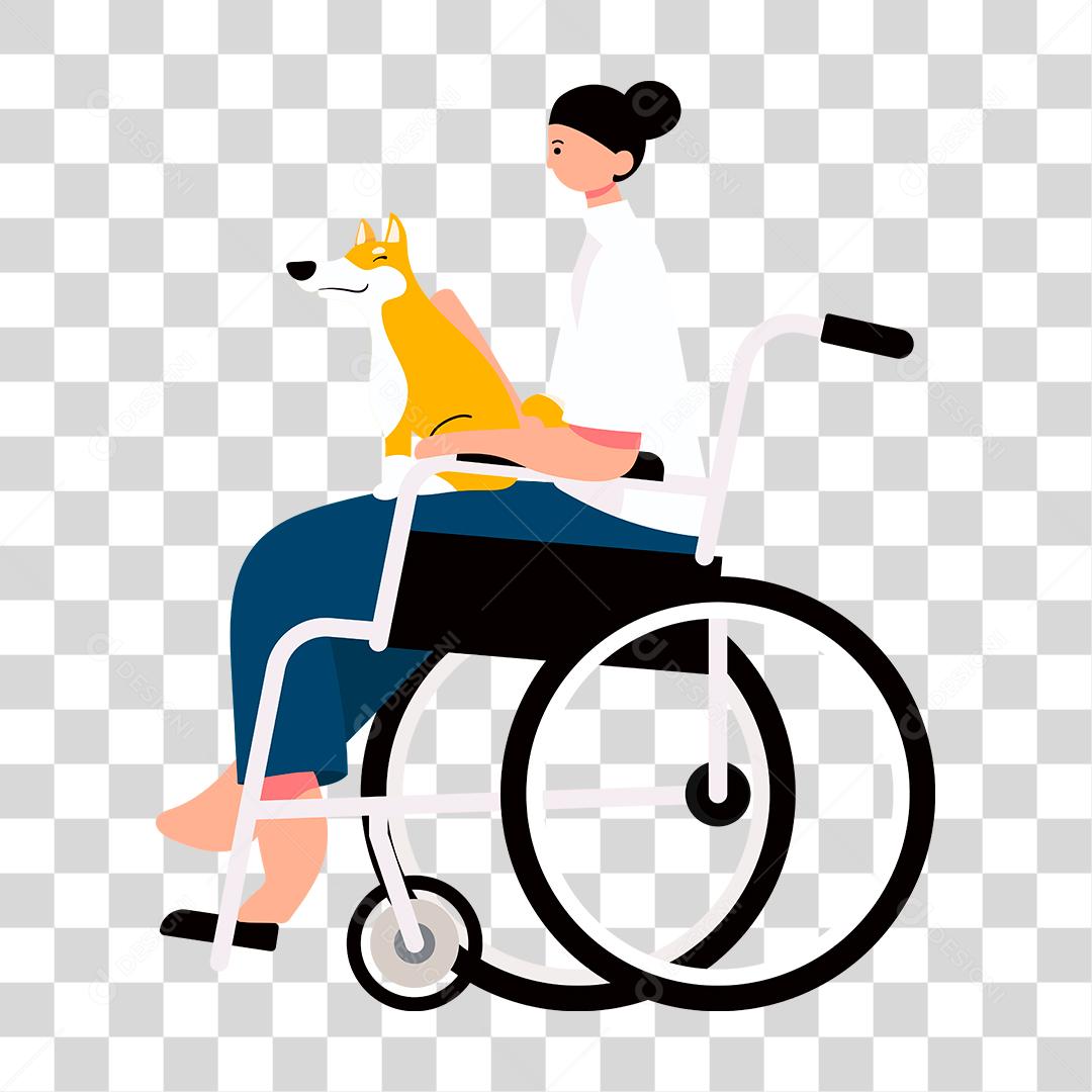 Desenho de mulher cadeirante brincando com cachorro