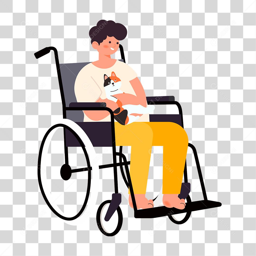 Desenho de homem cadeirante brincando com cachorro