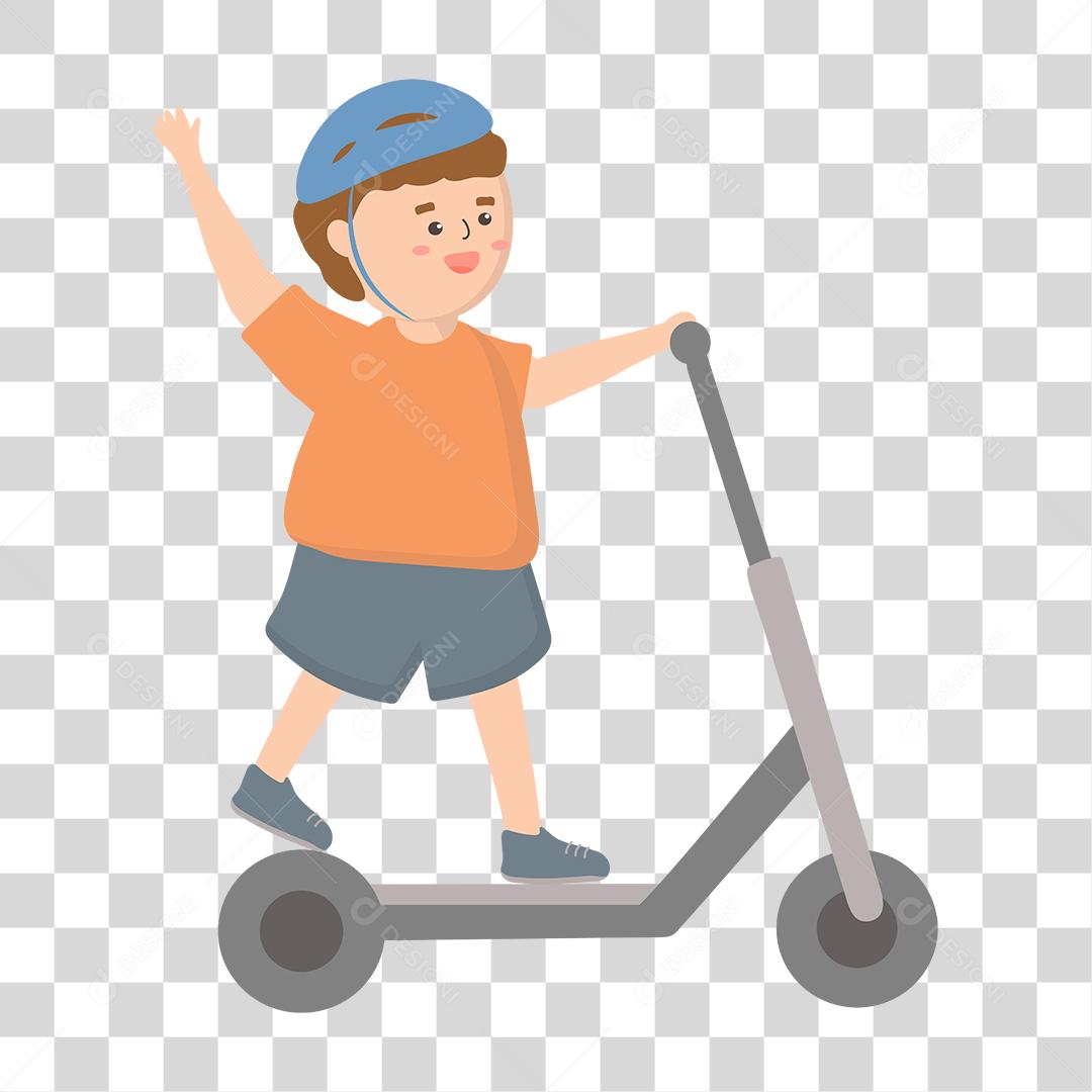 Desenho de menino andando de patinete