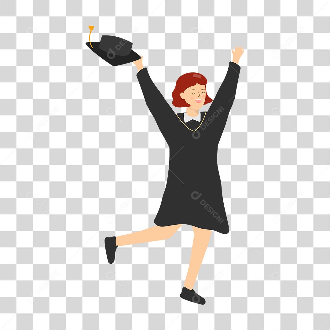 Desenho de mulher feliz usando roupas de formatura