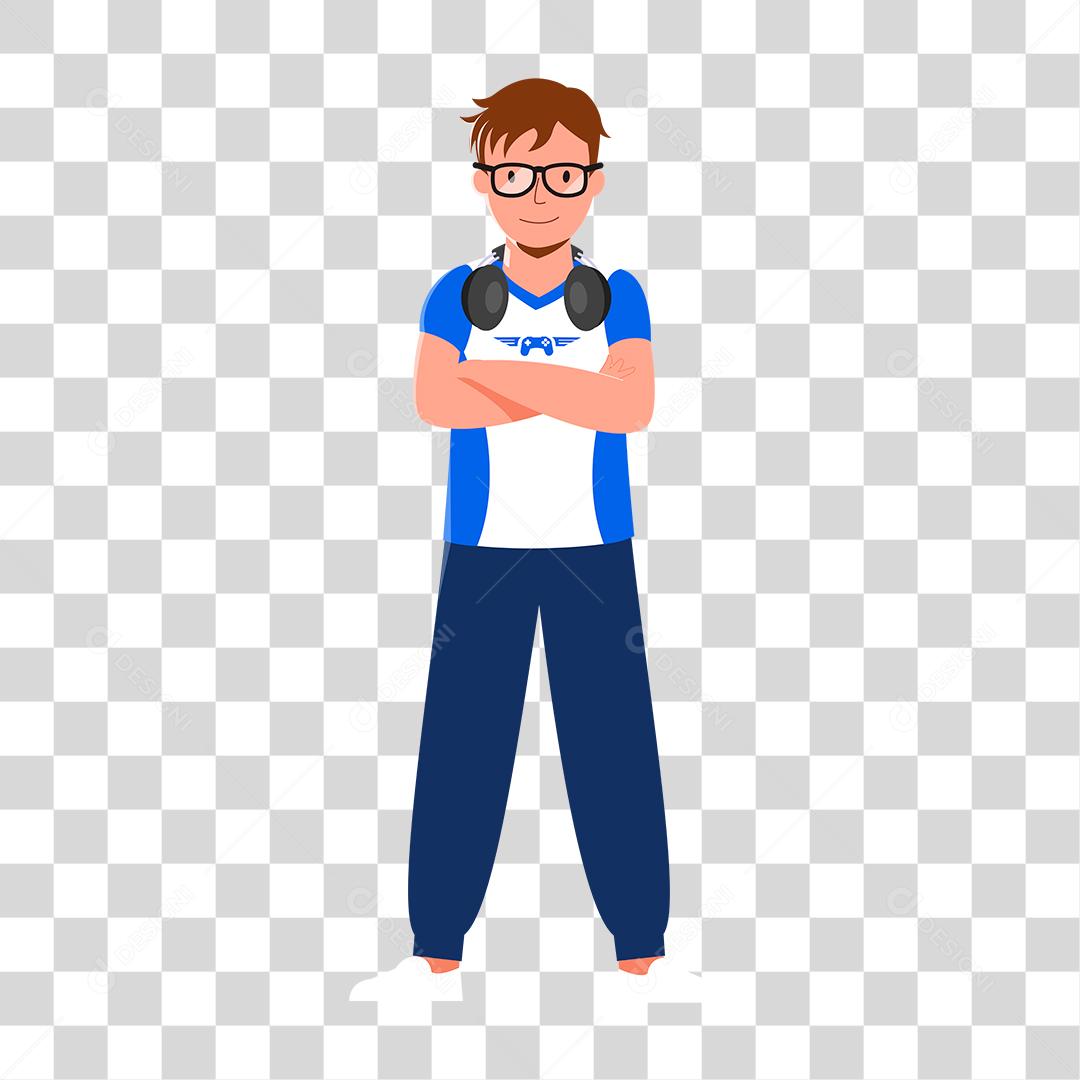 Desenho homem gamer usando fones ouvido