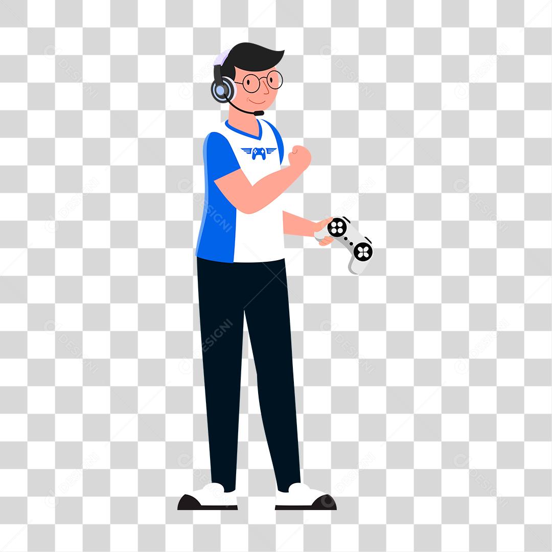 Desenho homem gamer usando fones ouvido