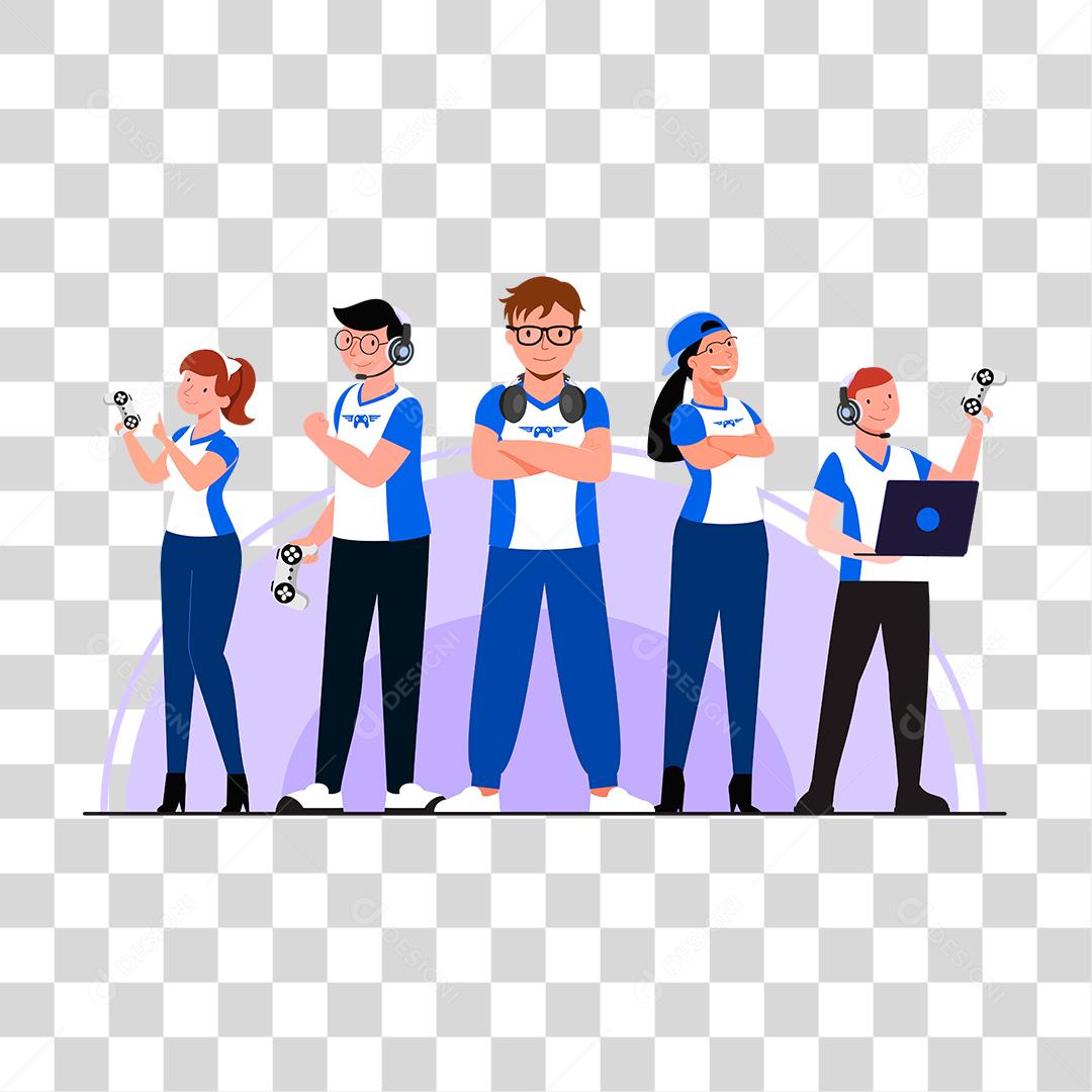 Desenho de pessoas competindo squad jogo computadores