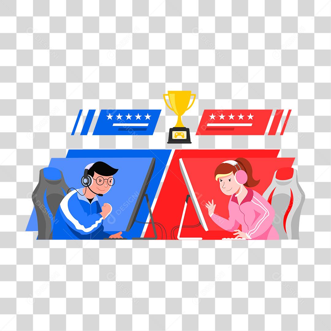 Desenho de pessoas competindo squad jogo computadores