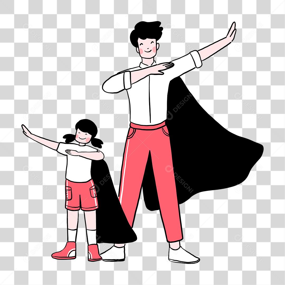 Drawing of father and daughter playing superhero
