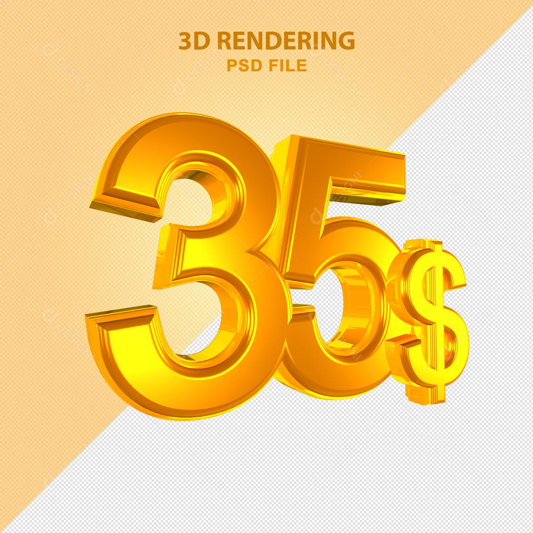 Número 3D 35$ Dólar Dourado Elemento Para Composição PSD