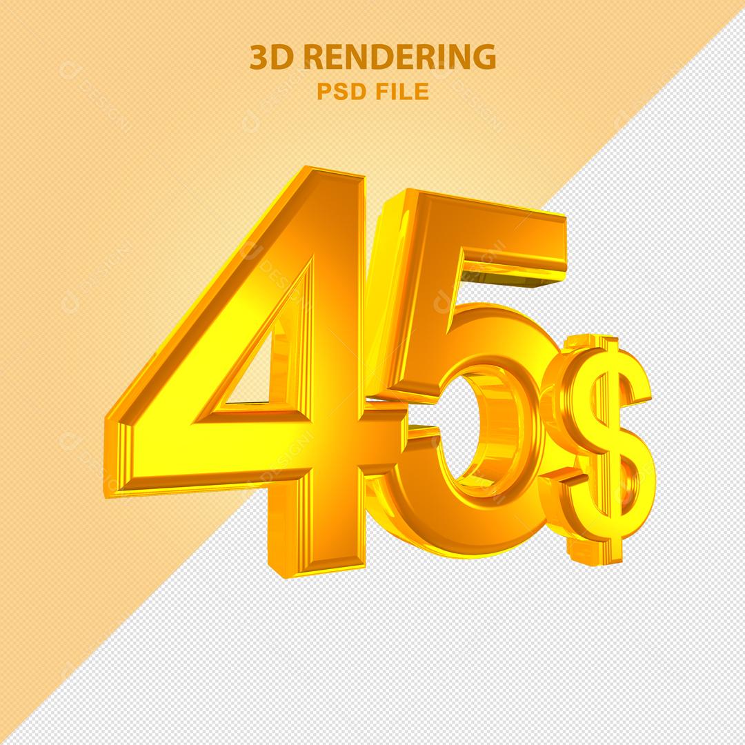 Número 3D 45$ Dólar Dourado Elemento Para Composição PSD