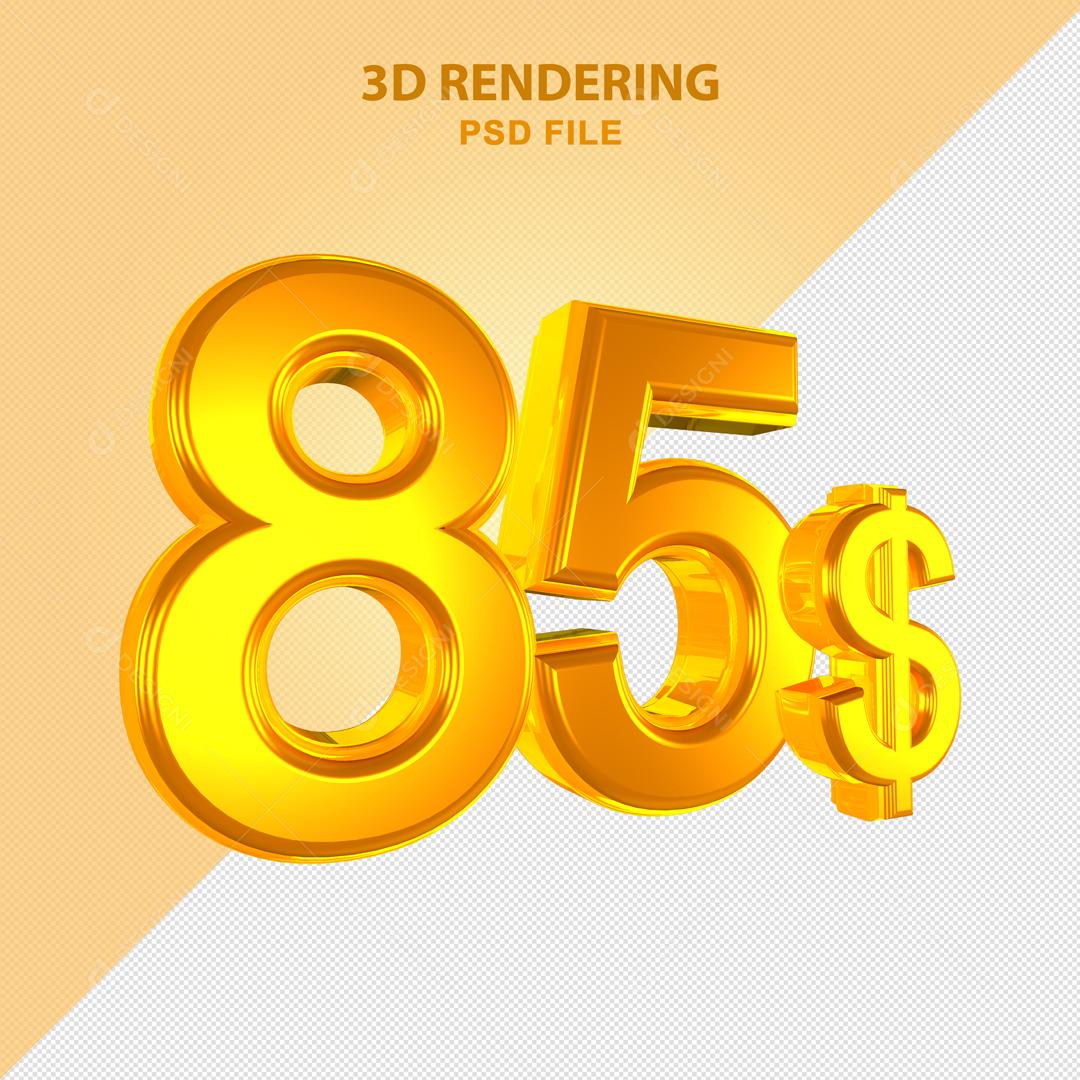 Número 3D 85$ Dólar Dourado Elemento Para Composição PSD