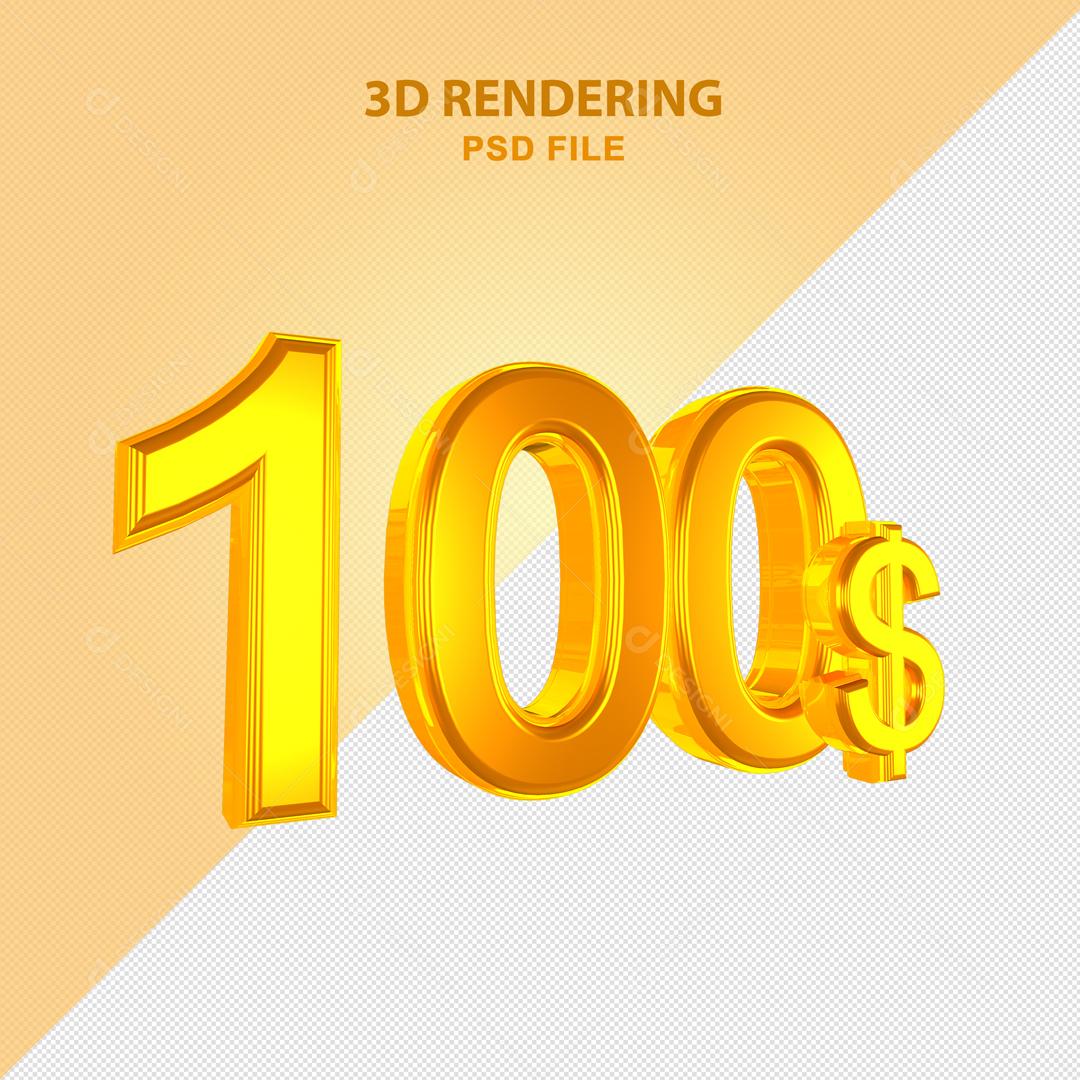 Número 3D 100$ Dólar Dourado Elemento Para Composição PSD