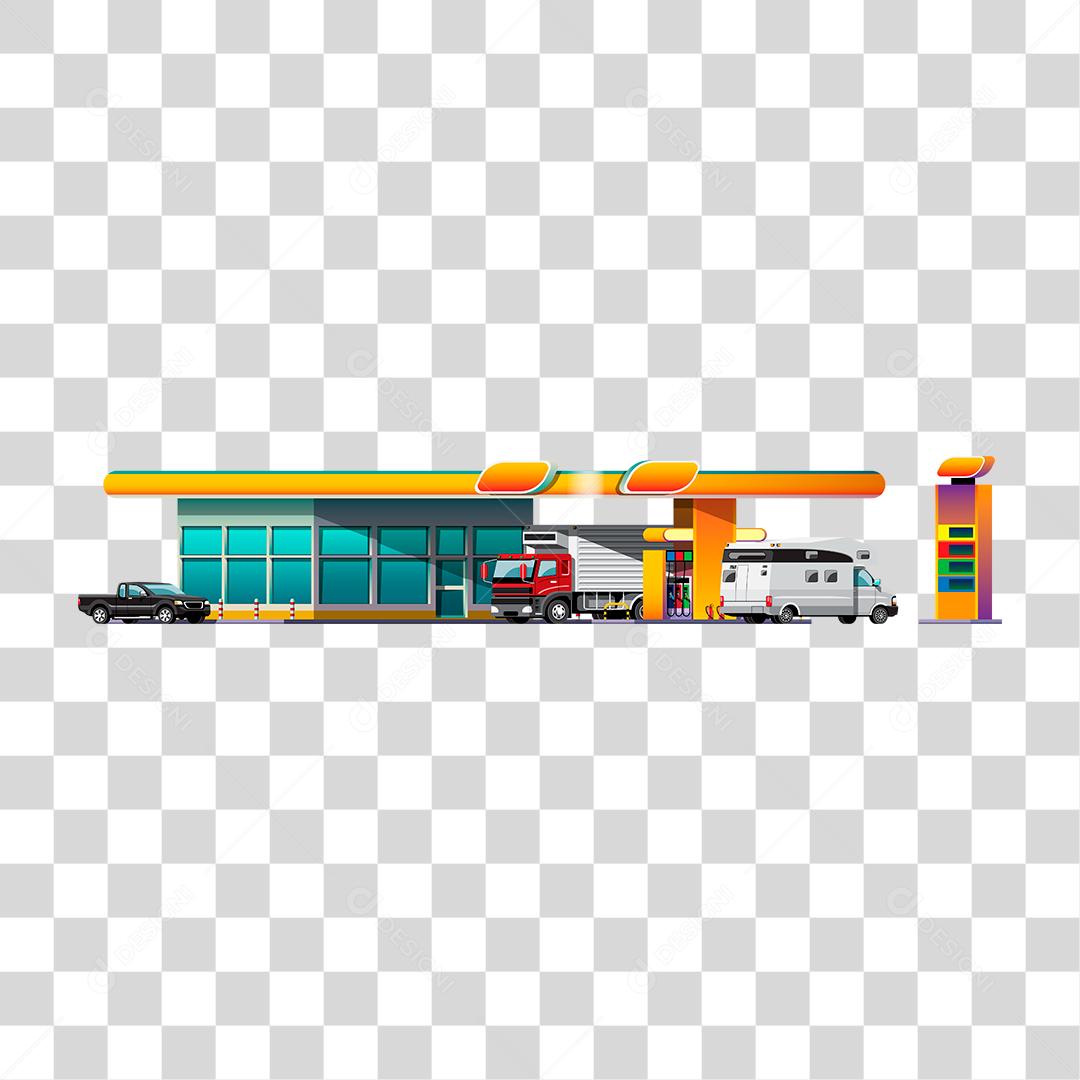 Desenho de carro sendo abastecido posto combustível