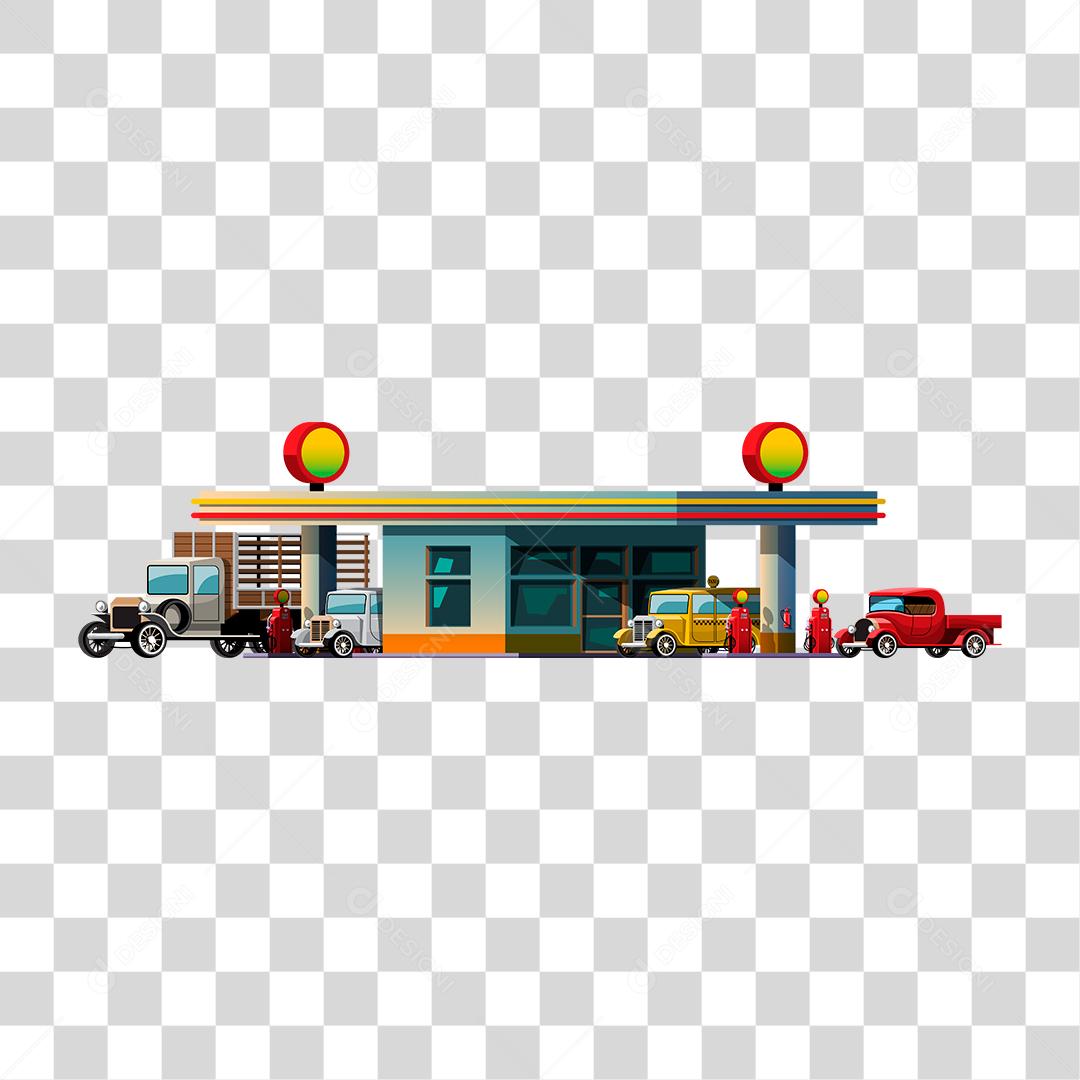 Desenho de carro sendo abastecido posto combustível