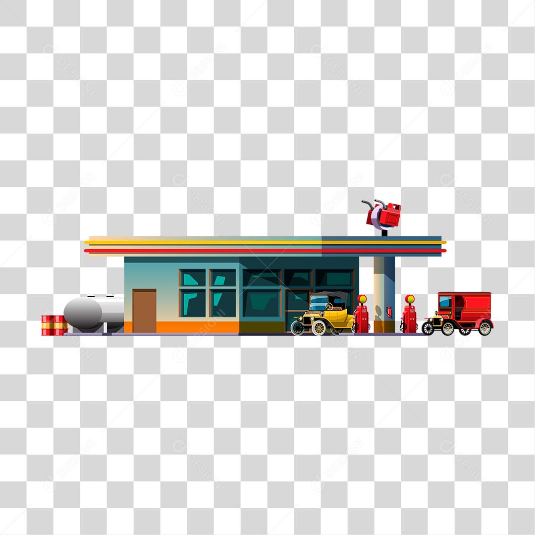 Desenho de carro sendo abastecido posto combustível