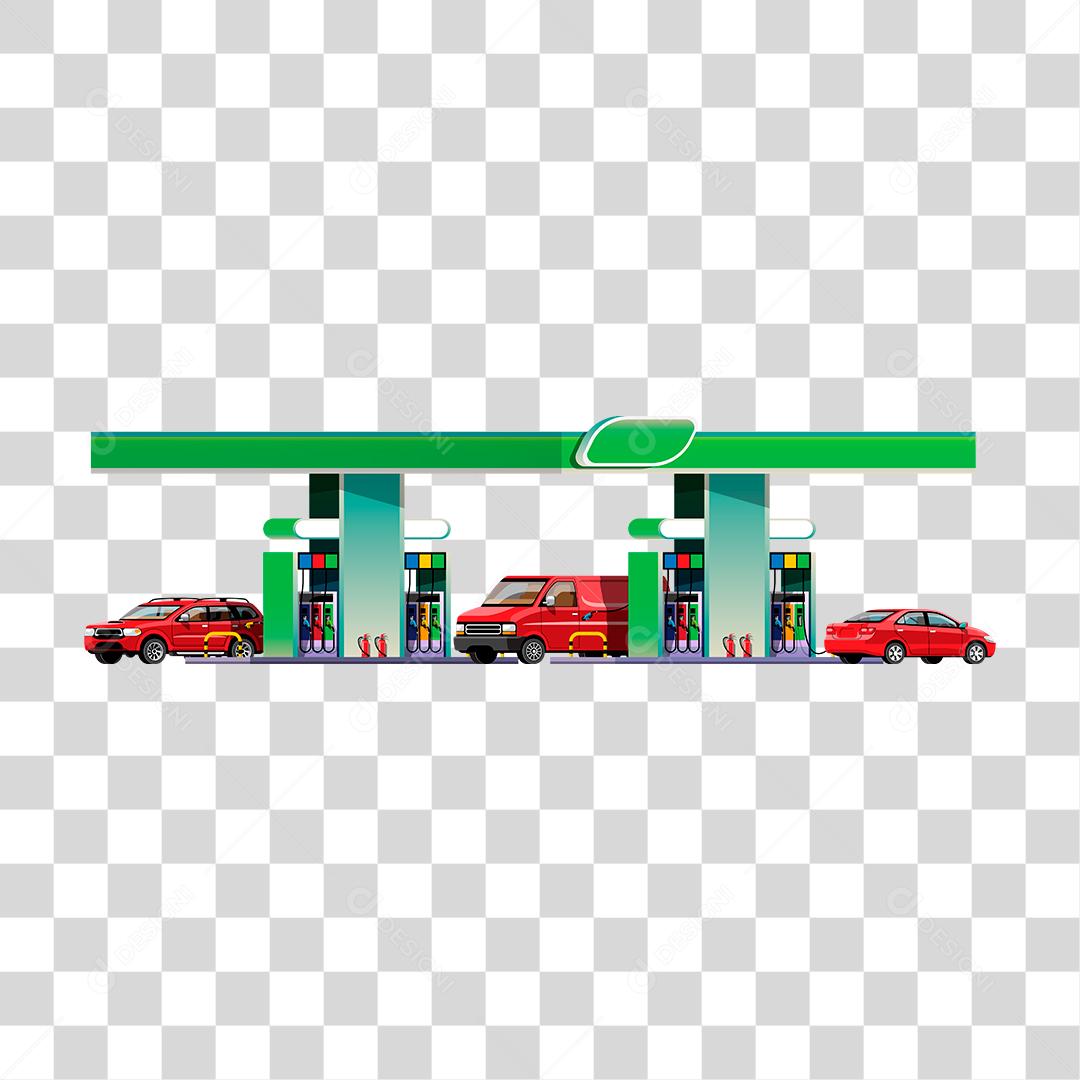 Desenho de carro sendo abastecido posto combustível