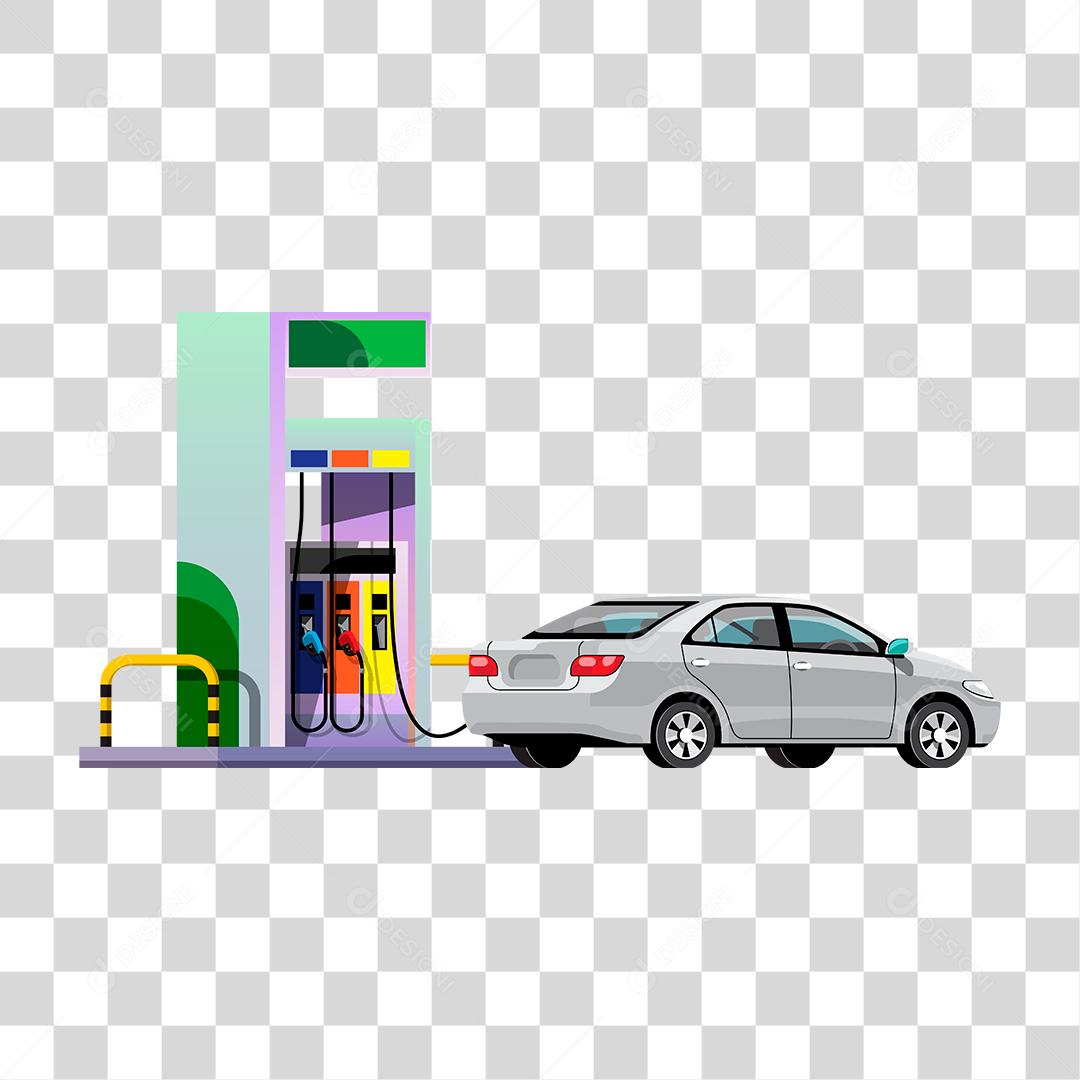 Desenho de carro sendo abastecido posto combustível