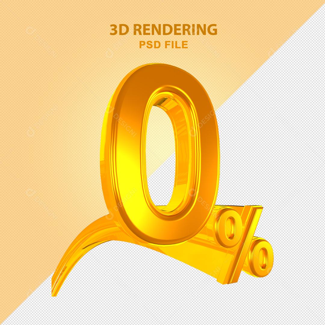 Número 3D 0% Dourado Elemento Para Composição PSD