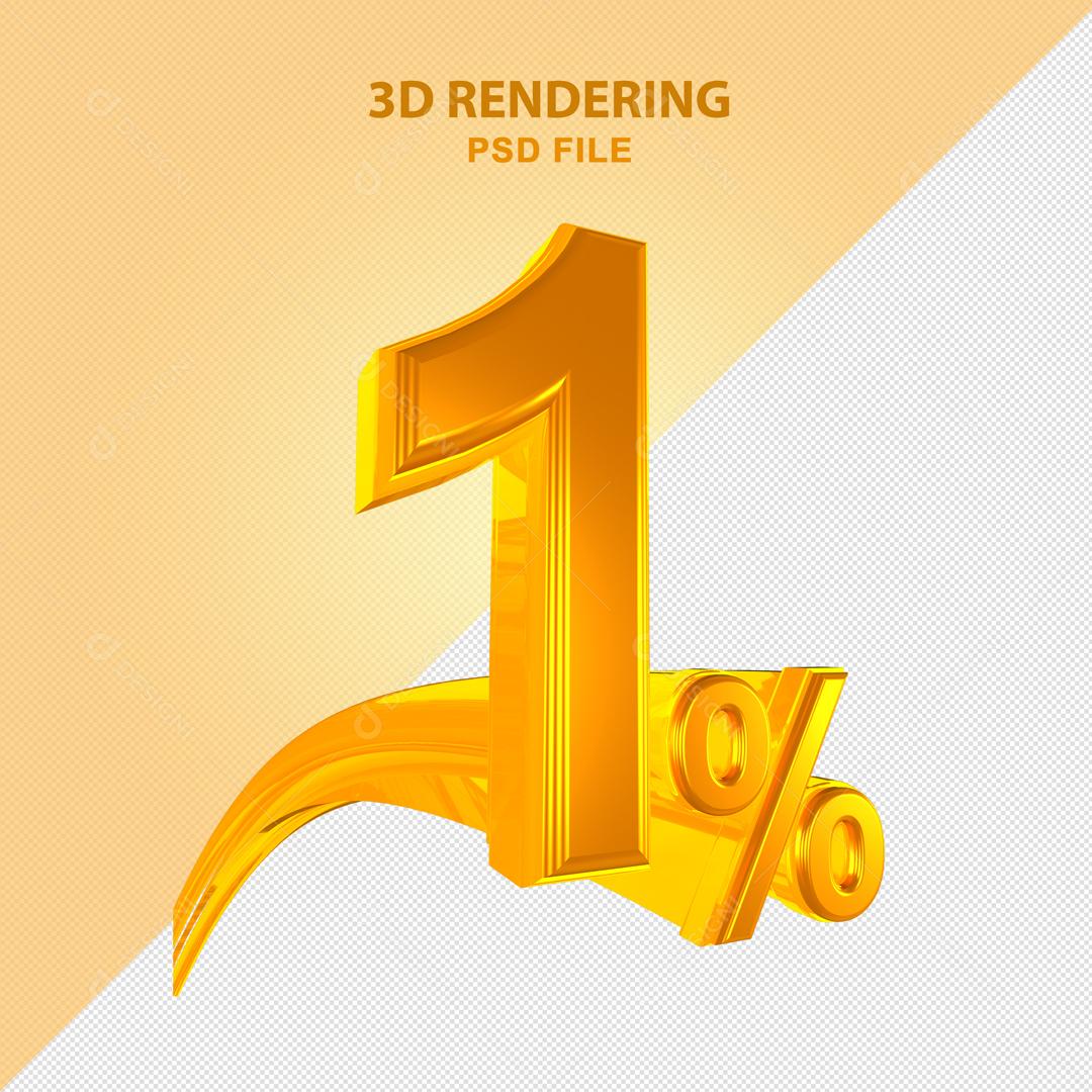 Número 3D 1% Dourado Elemento Para Composição PSD