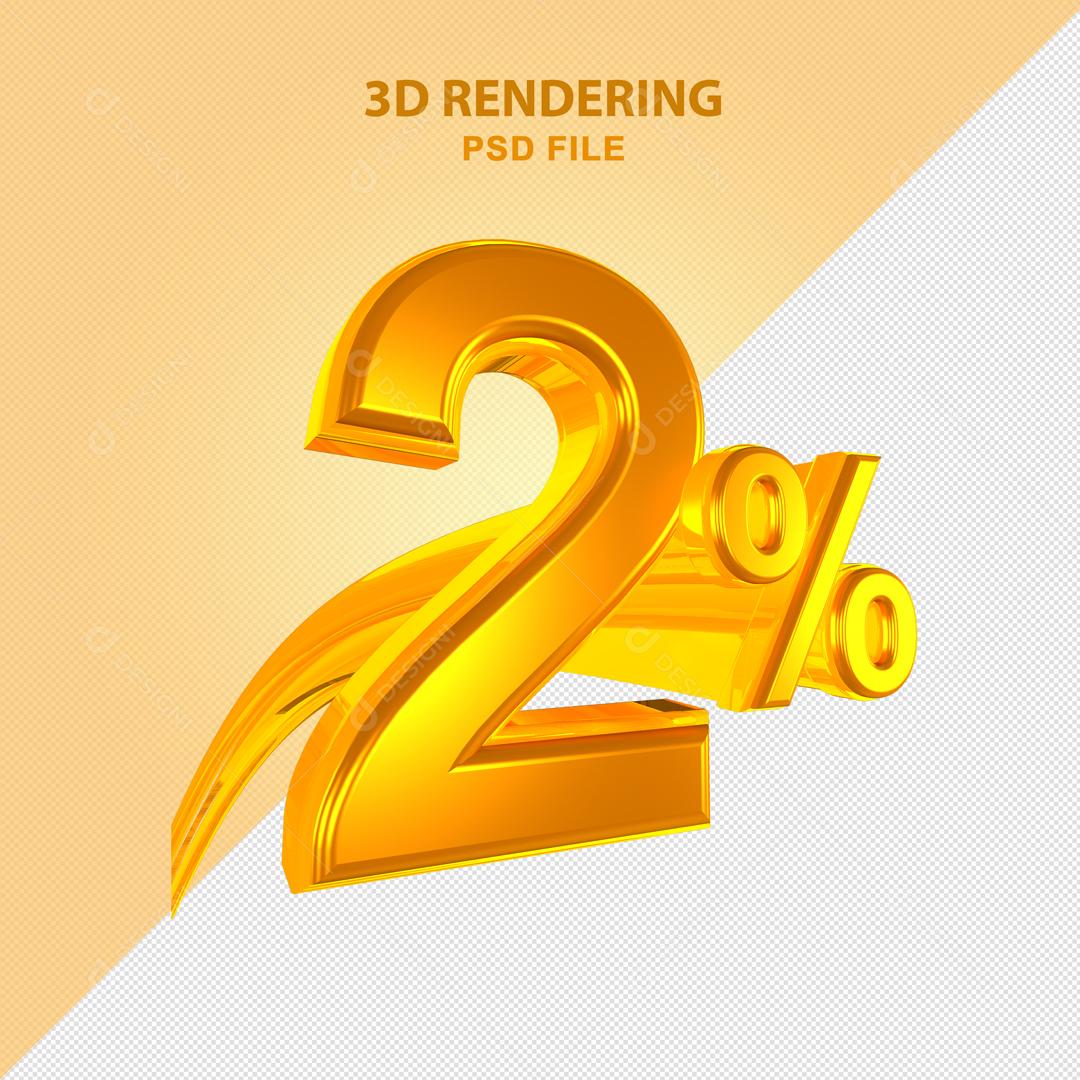 Número 3D 2% Dourado Elemento Para Composição PSD