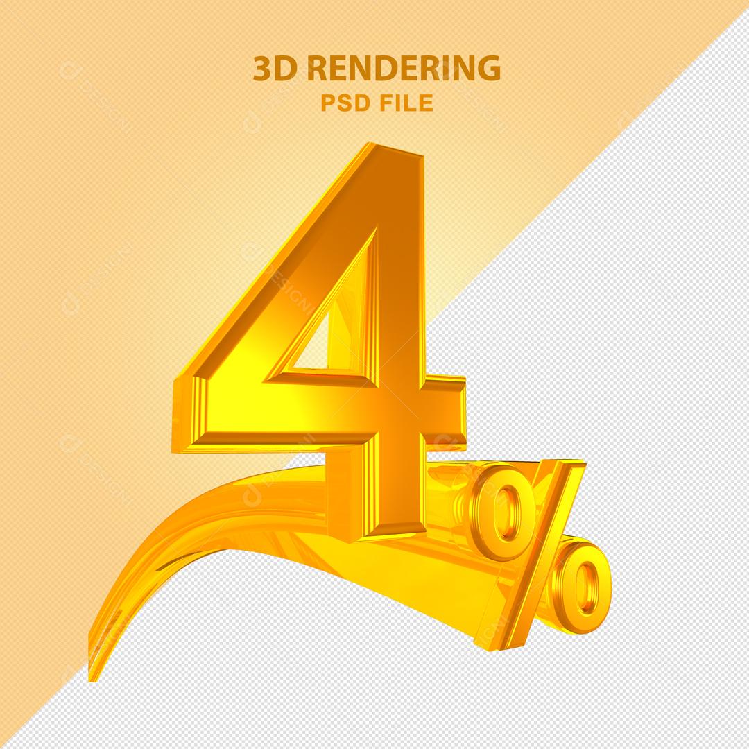 Número 3D 4% Dourado Elemento Para Composição PSD