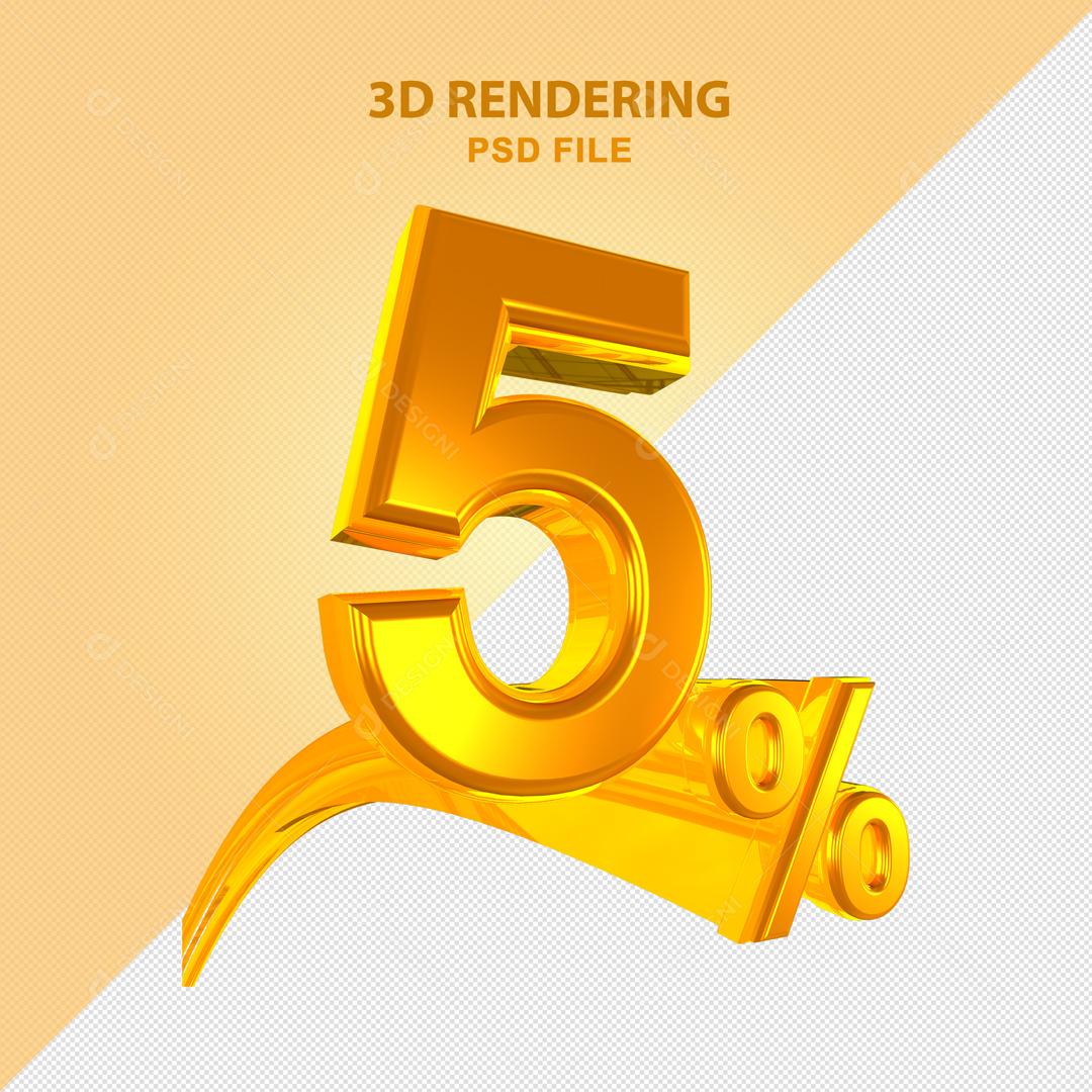 Número 3D 5% Dourado Elemento Para Composição PSD