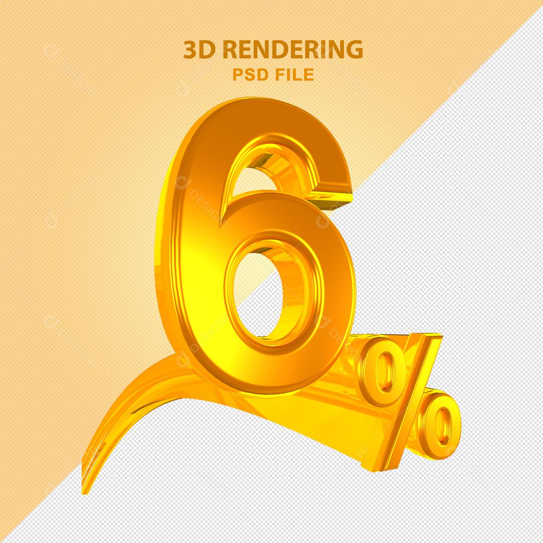 Número 3D 6% Dourado Elemento Para Composição PSD