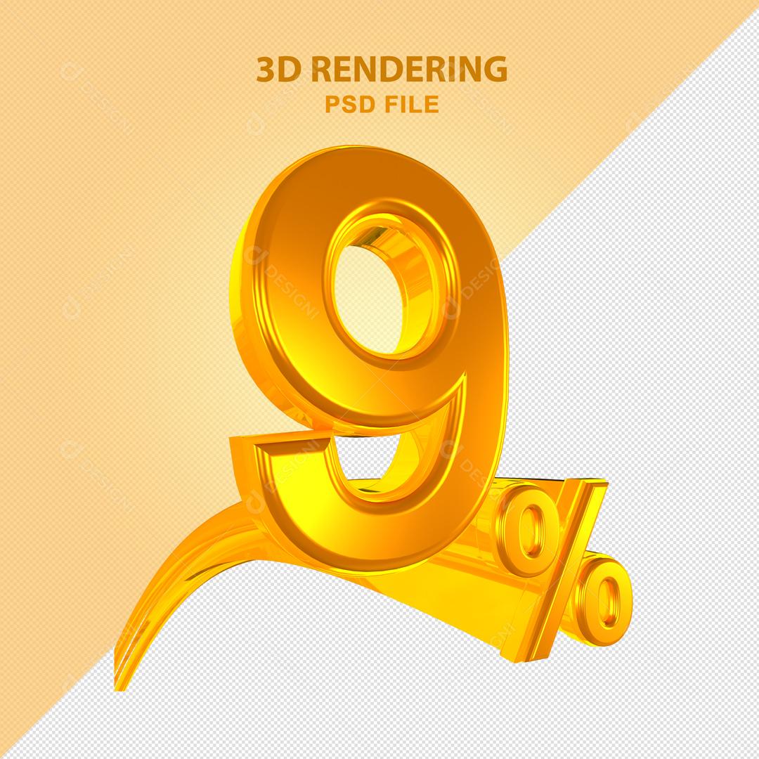 Número 3D 9% Dourado Elemento Para Composição PSD