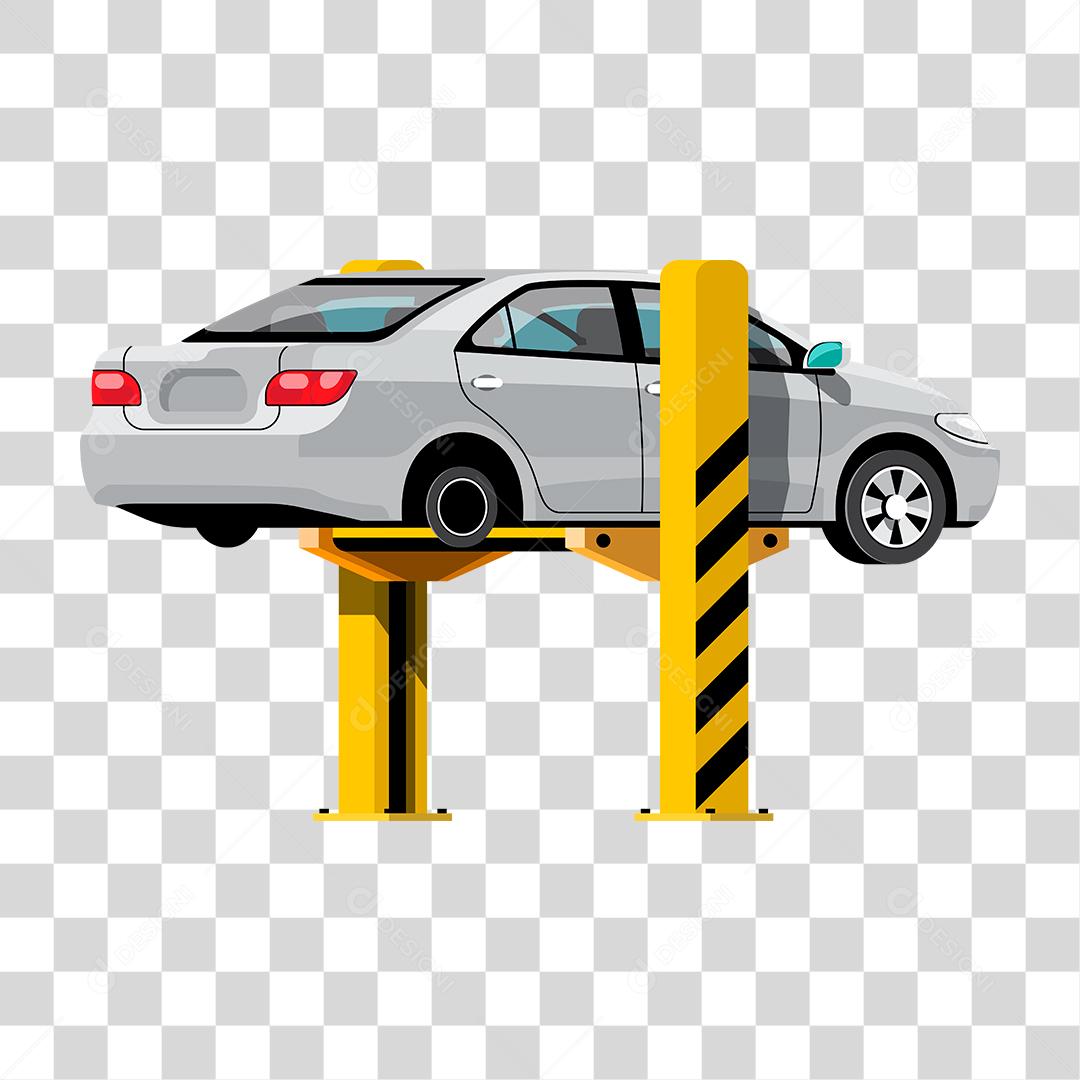 desenho de um carro sendo erguido por equipamento na oficina