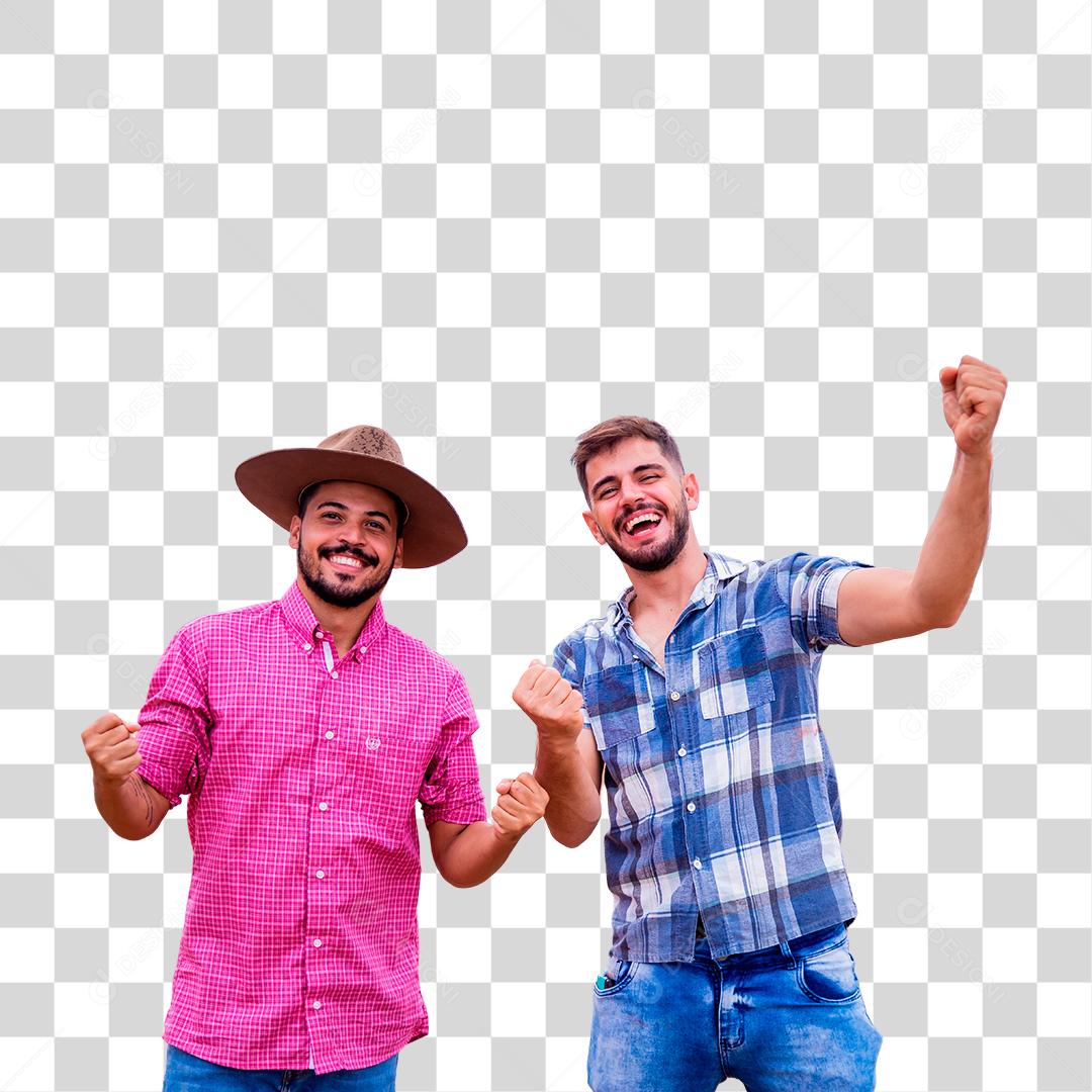 Homens jovens agricultores fazendo dancinhas