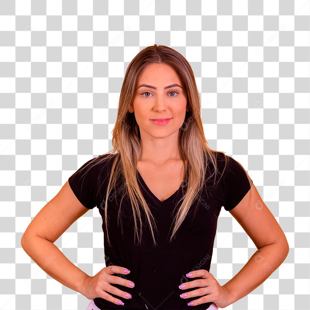 mulher branca loira vestido uma blusa preta