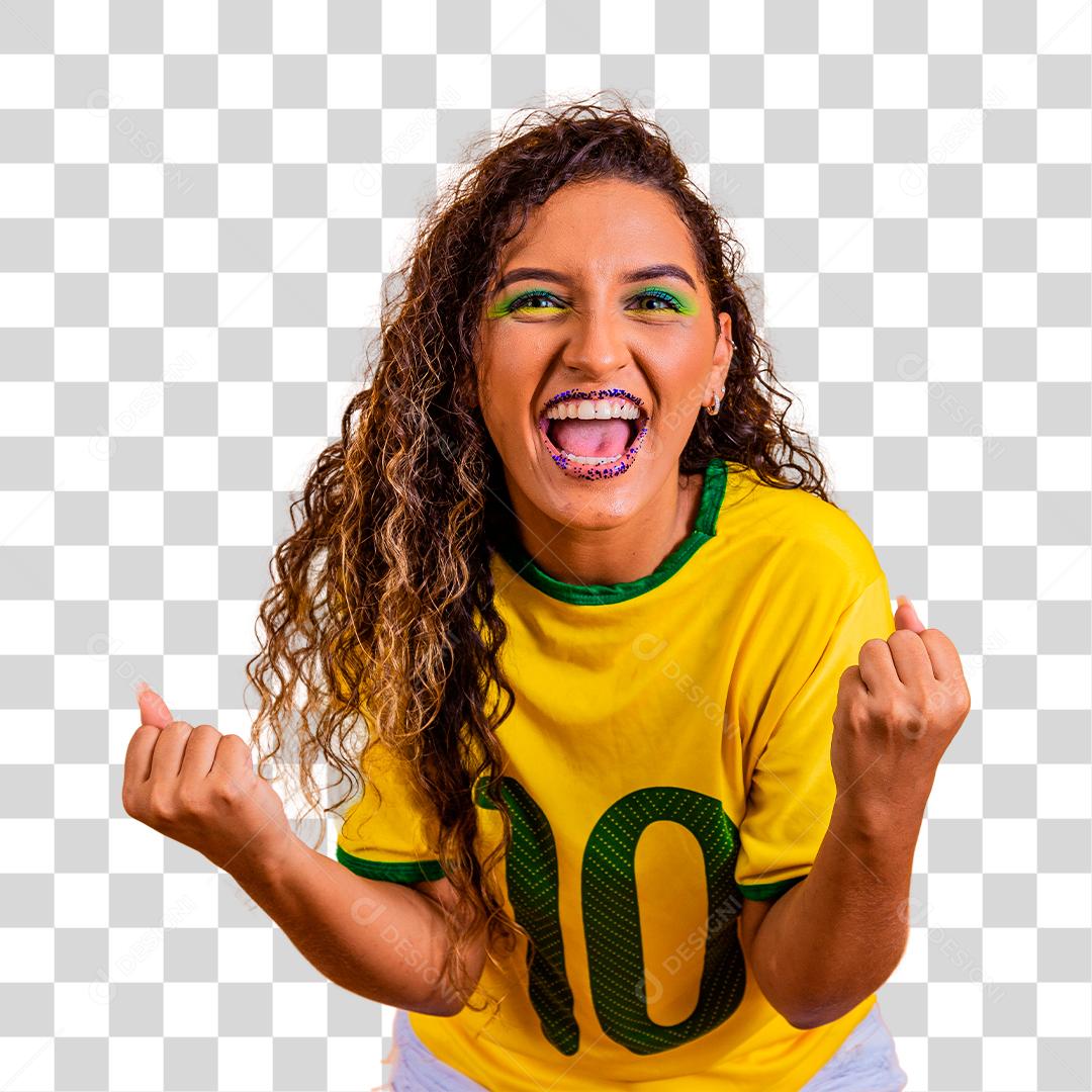 Fã de mulher brasileira comemorando no futebol