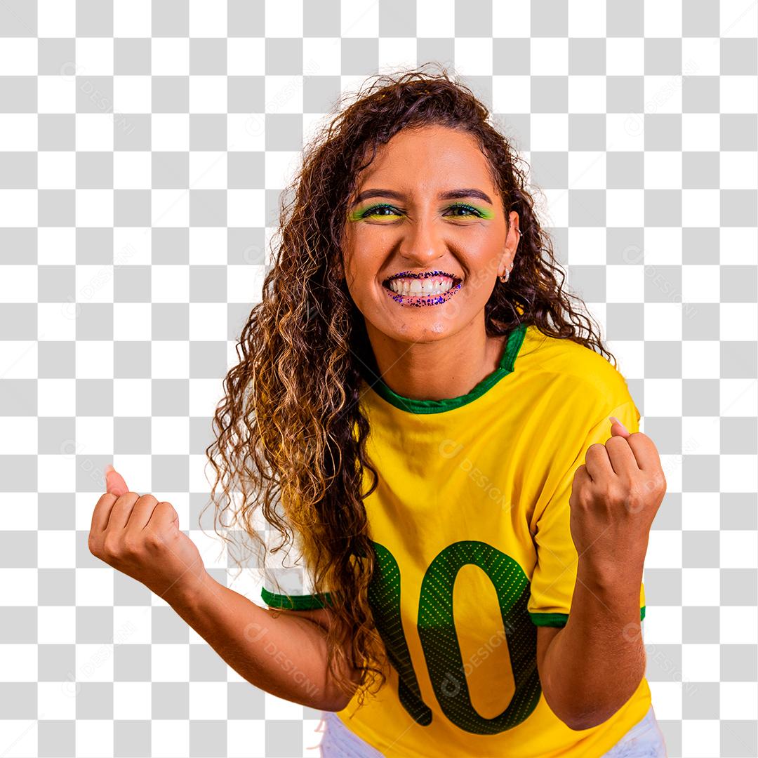 Fã de mulher brasileira comemorando no futebol