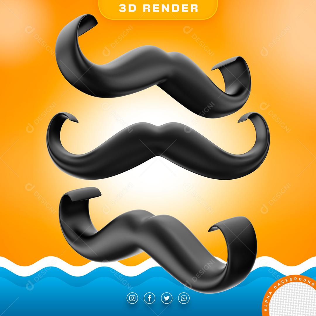 Bigode 3D Preto do Dia dos Pais Elemento para Composição PSD