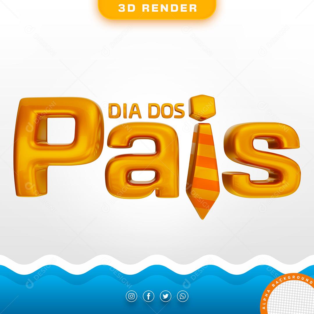 Dia dos Pais Texto 3D Dourado para Composição PSD