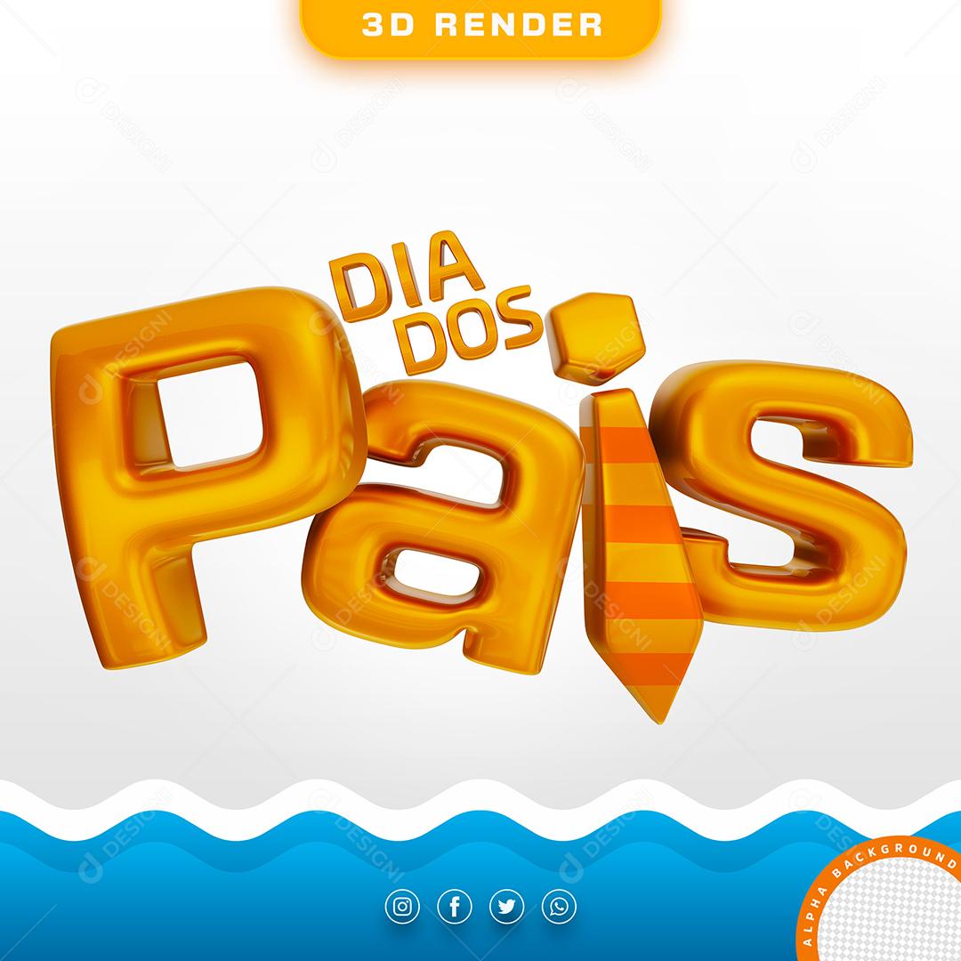 Dia dos Pais Dourado Texto 3D para Composição PSD