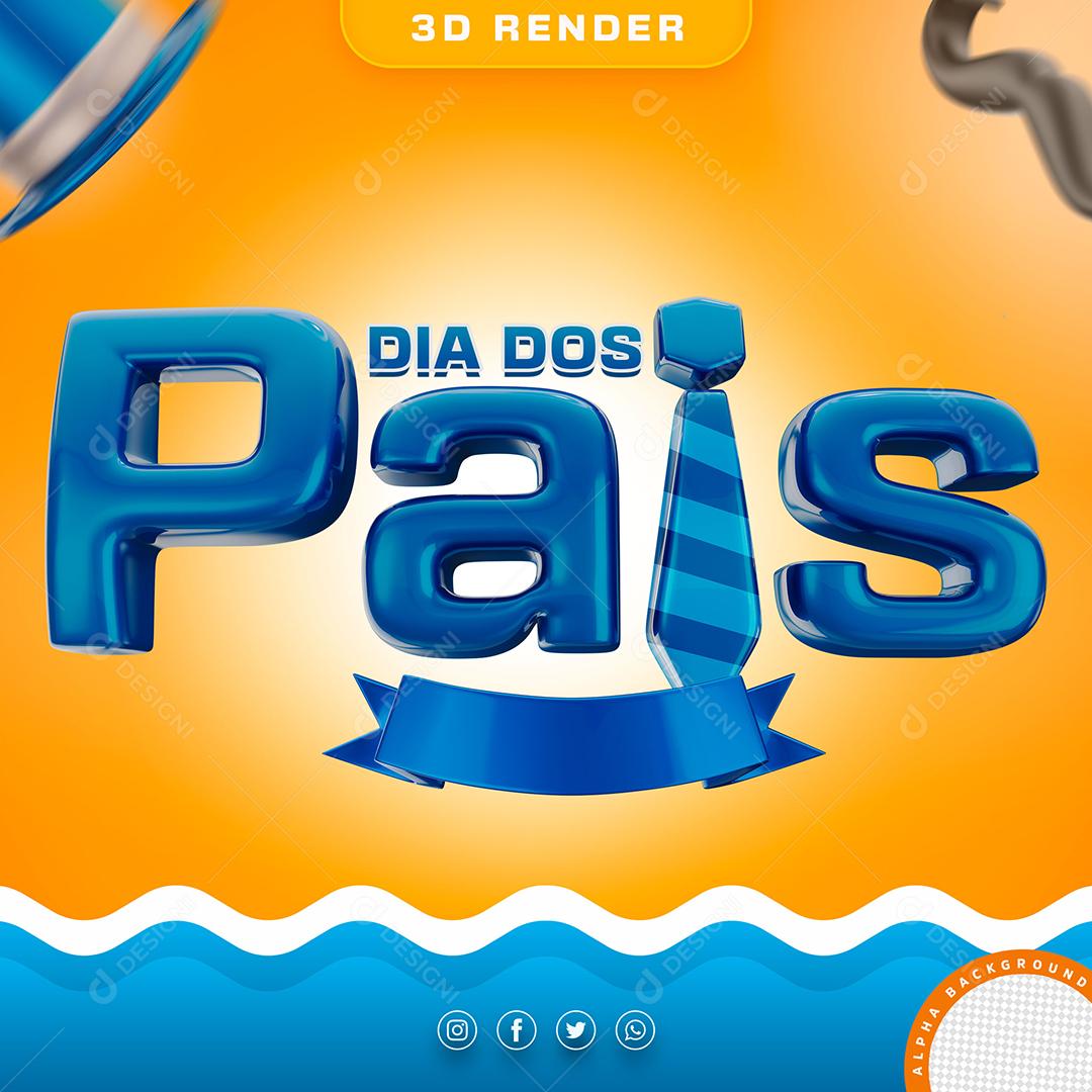 Dia dos Pais Texto 3D Azul para Composição PSD