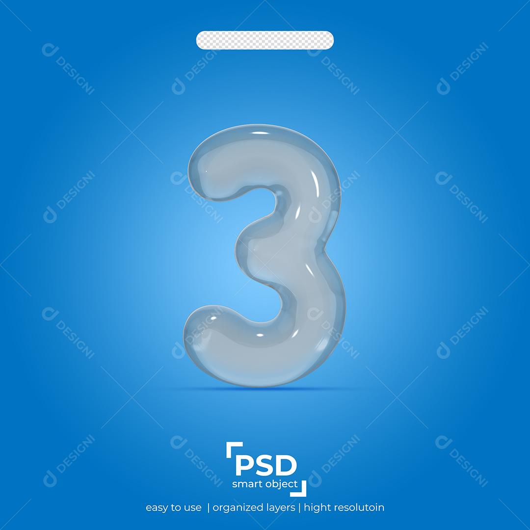 Número 3D 3 de Vidro Para composição PSD