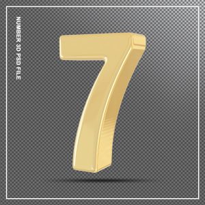Número 3D 7 Dourado Para composição PSD