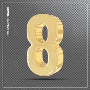 Número 3D 8 Dourado Para composição PSD