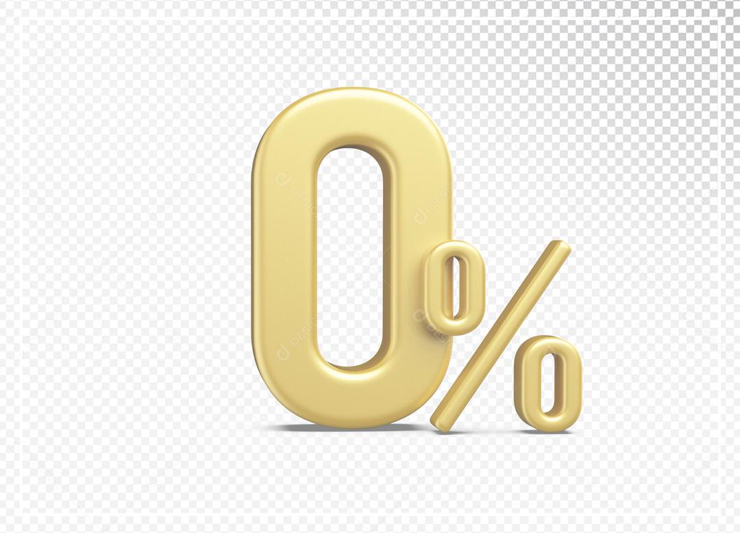 Número 0% por cento 3D Dourado para Composição PSD