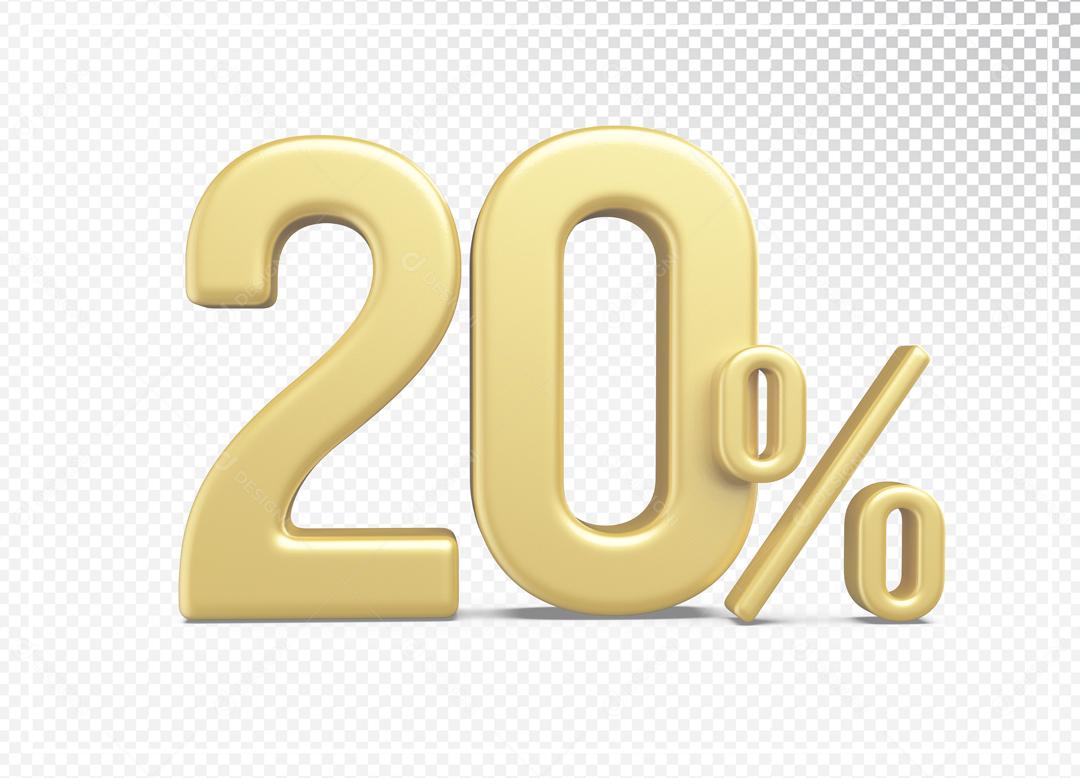 Número 20% por cento 3D Dourado para Composição PSD