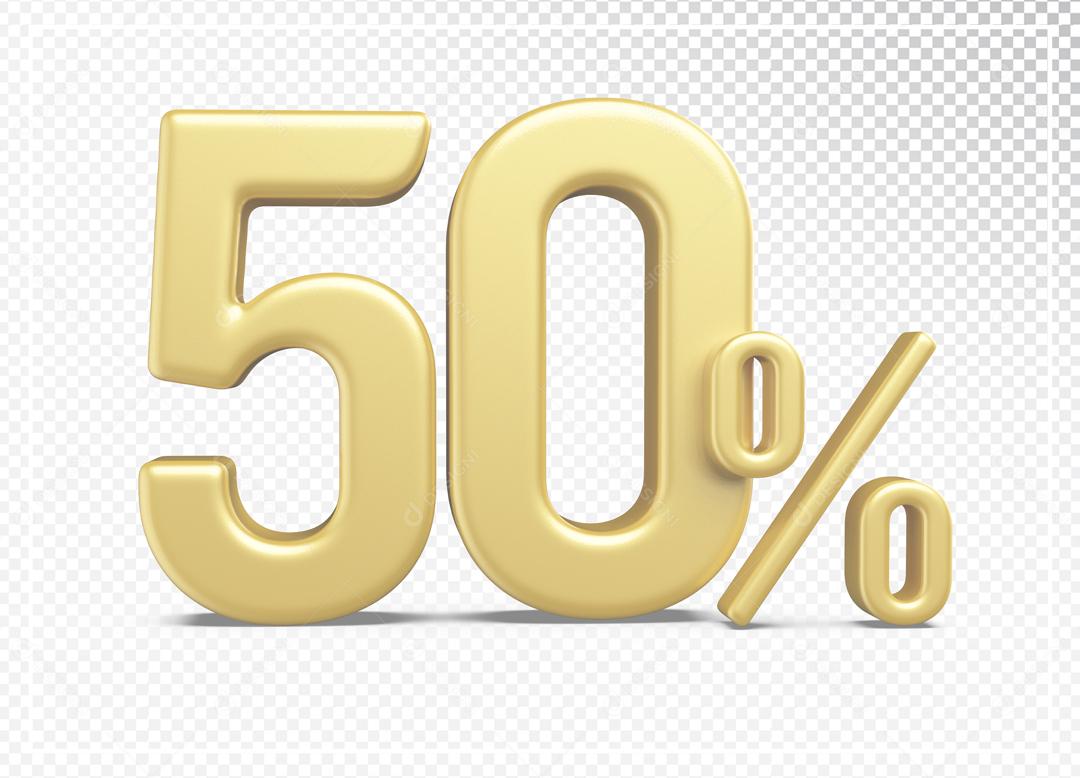 Número 50% por cento 3D Dourado para Composição PSD