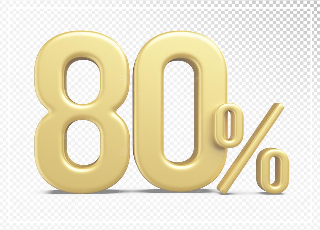 Número 80% por cento 3D Dourado para Composição PSD
