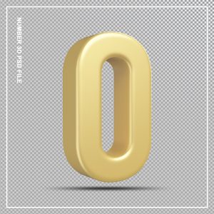 Número 0 Dourado 3D Para composição PSD
