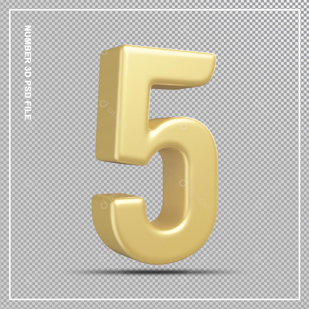 Número 5 Dourado 3D Para composição PSD