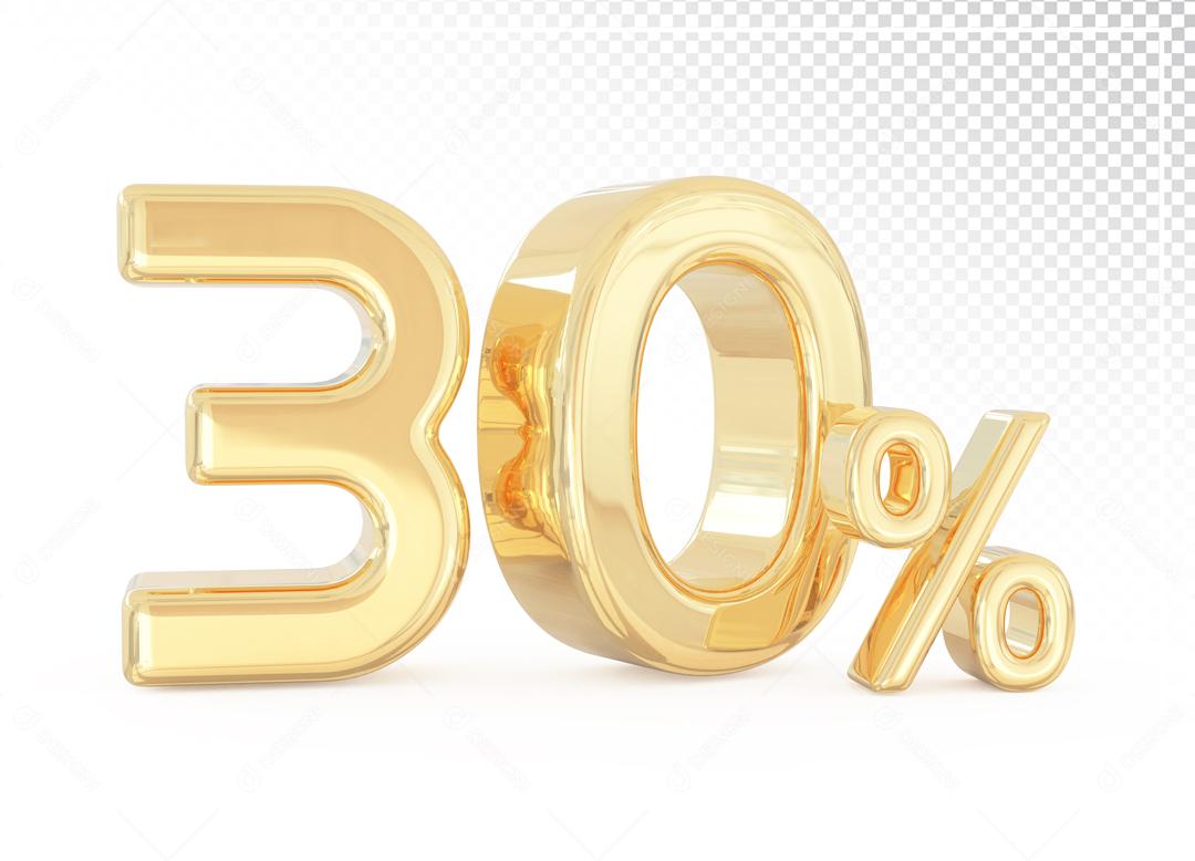 Número 3D 30% Dourado Elemento Para Composição PSD