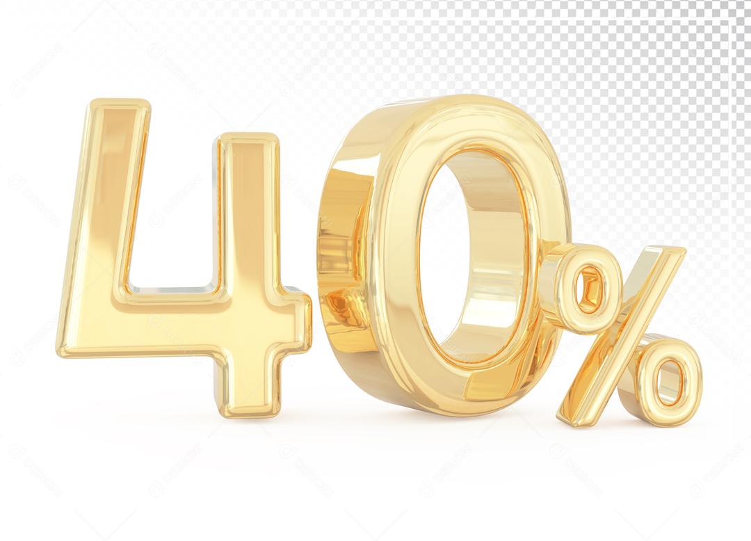 Número 3D 40% Dourado Elemento Para Composição PSD