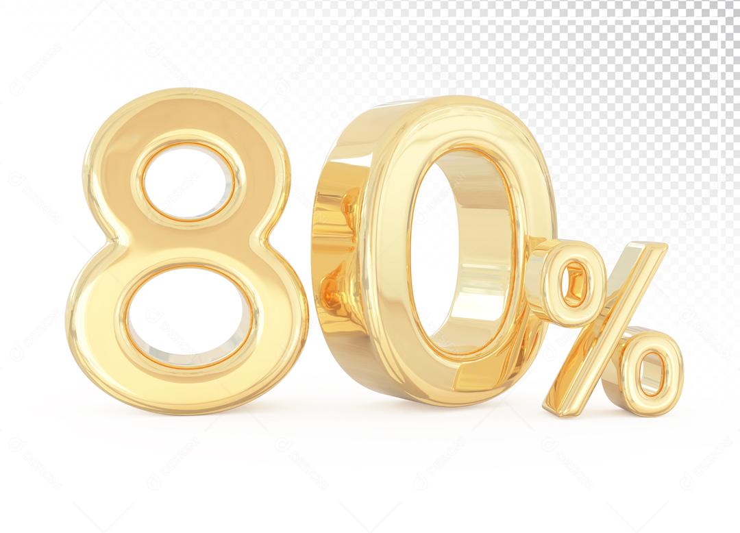 Número 3D 80% Dourado Elemento Para Composição PSD