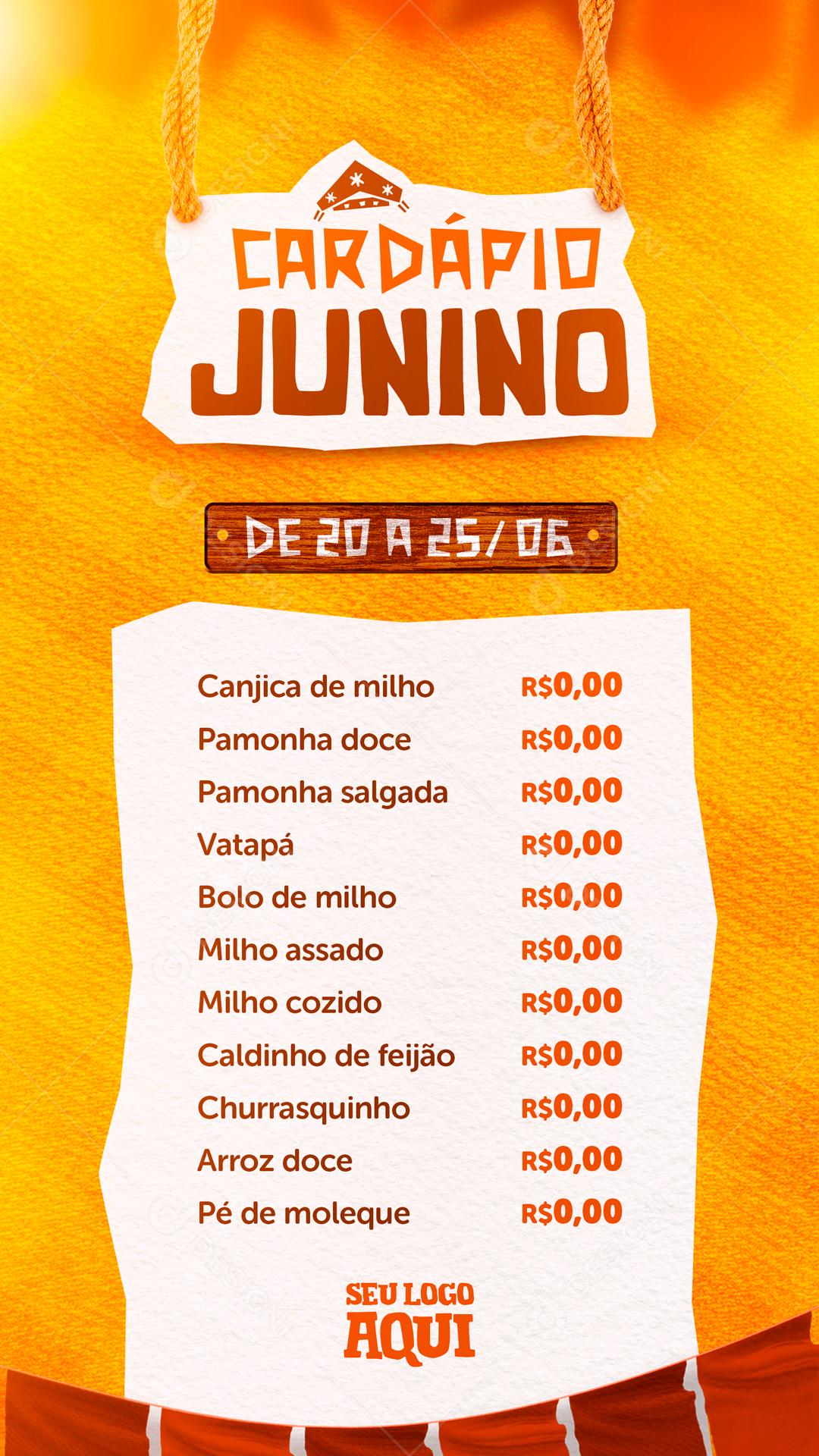Cardápio Junino Conheça Nossas Opções Social Media PSD Editável